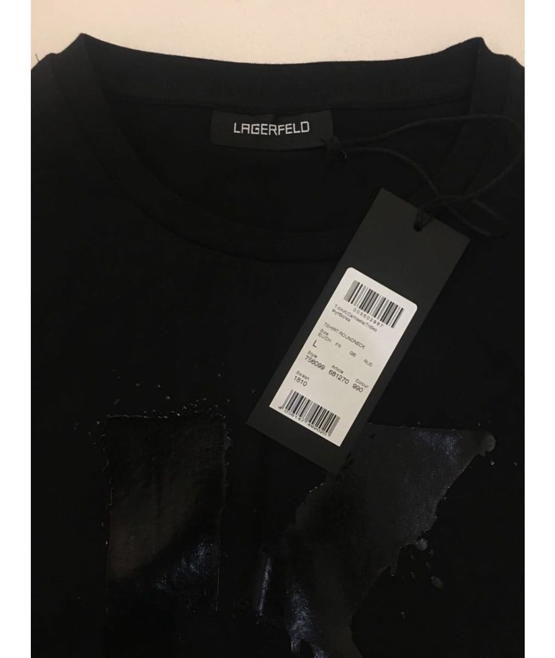 KARL LAGERFELD Черная хлопко-эластановая футболка, фото 4