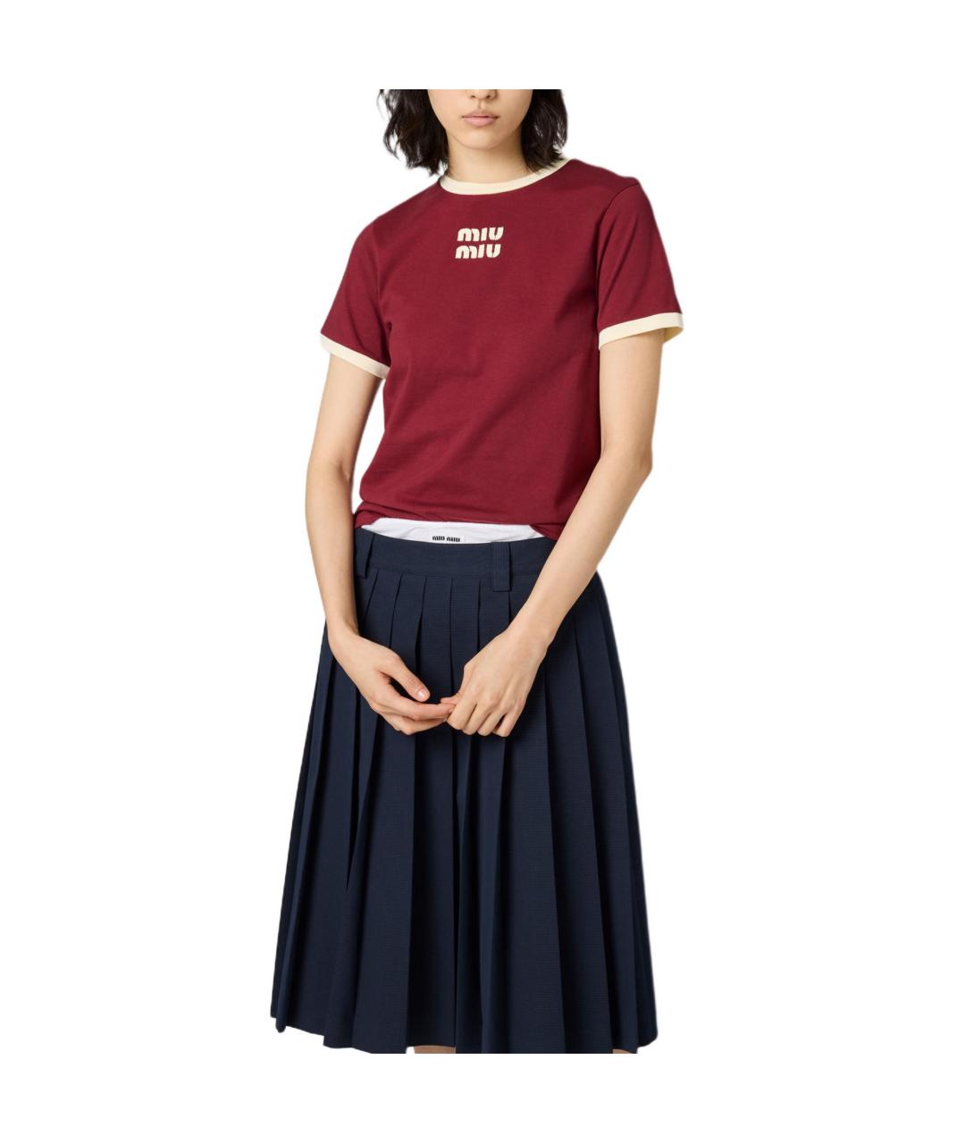 MIU MIU Бордовая хлопковая футболка, фото 2
