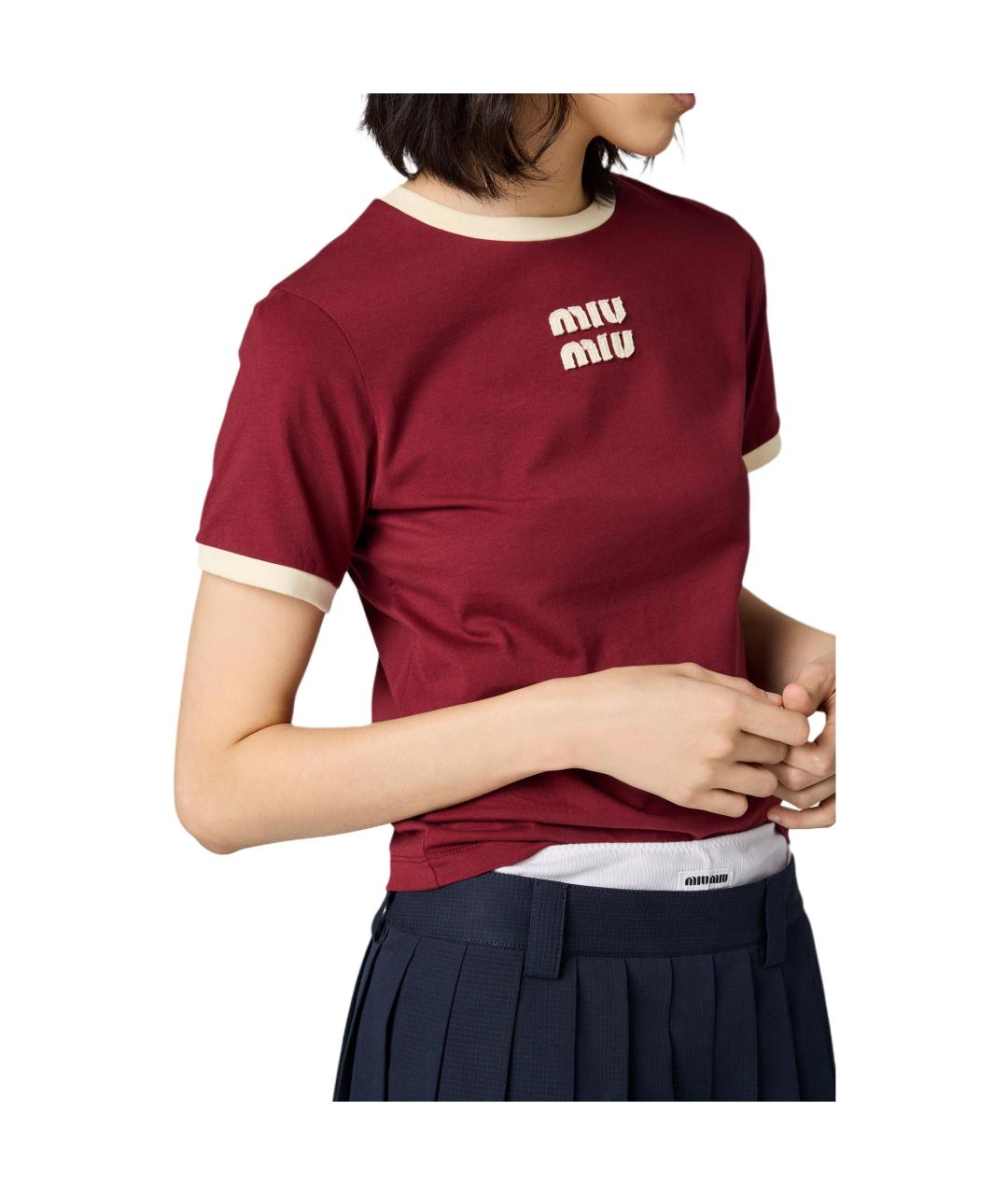 MIU MIU Бордовая хлопковая футболка, фото 4