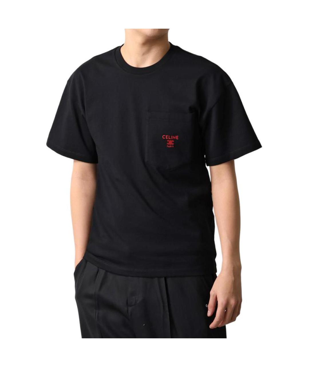 CELINE Черная хлопковая футболка, фото 2
