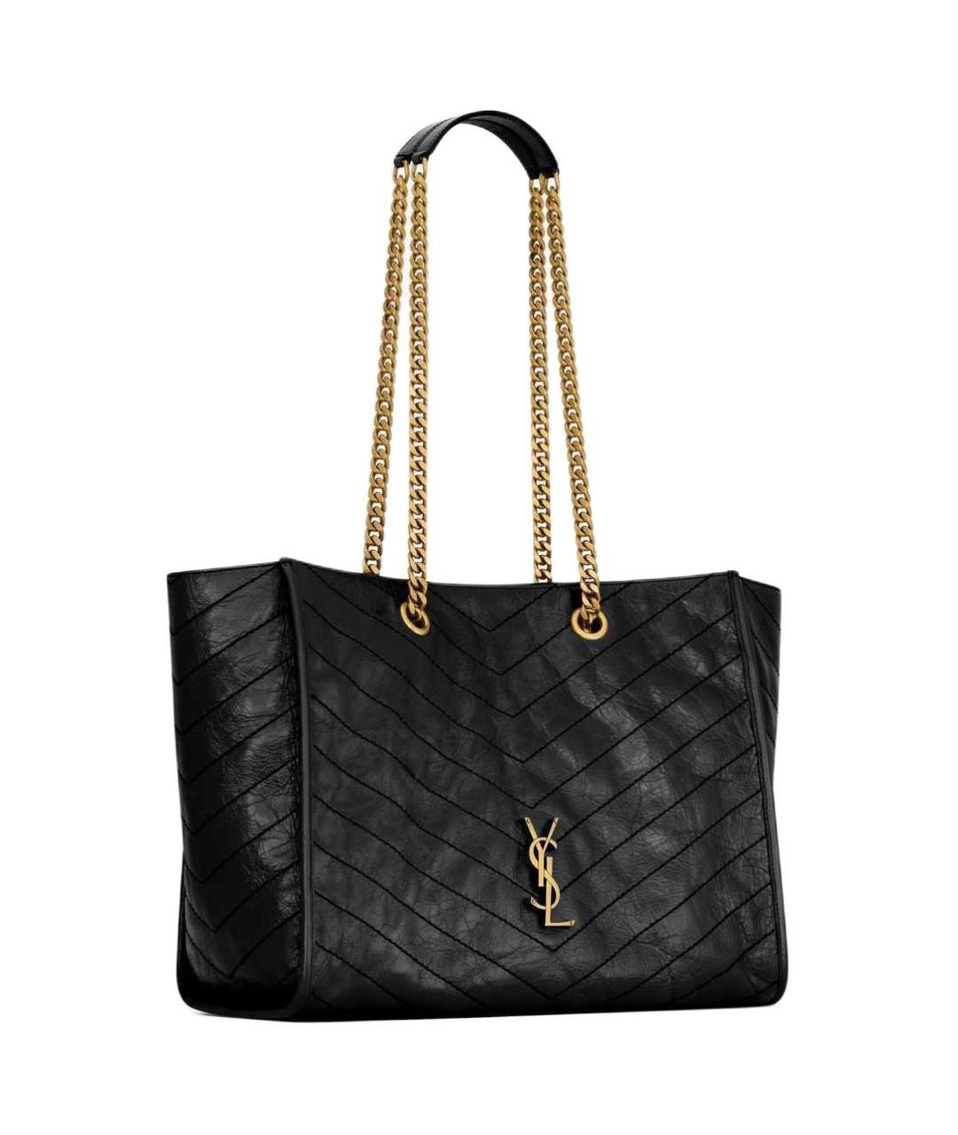 SAINT LAURENT Черная кожаная сумка тоут, фото 2