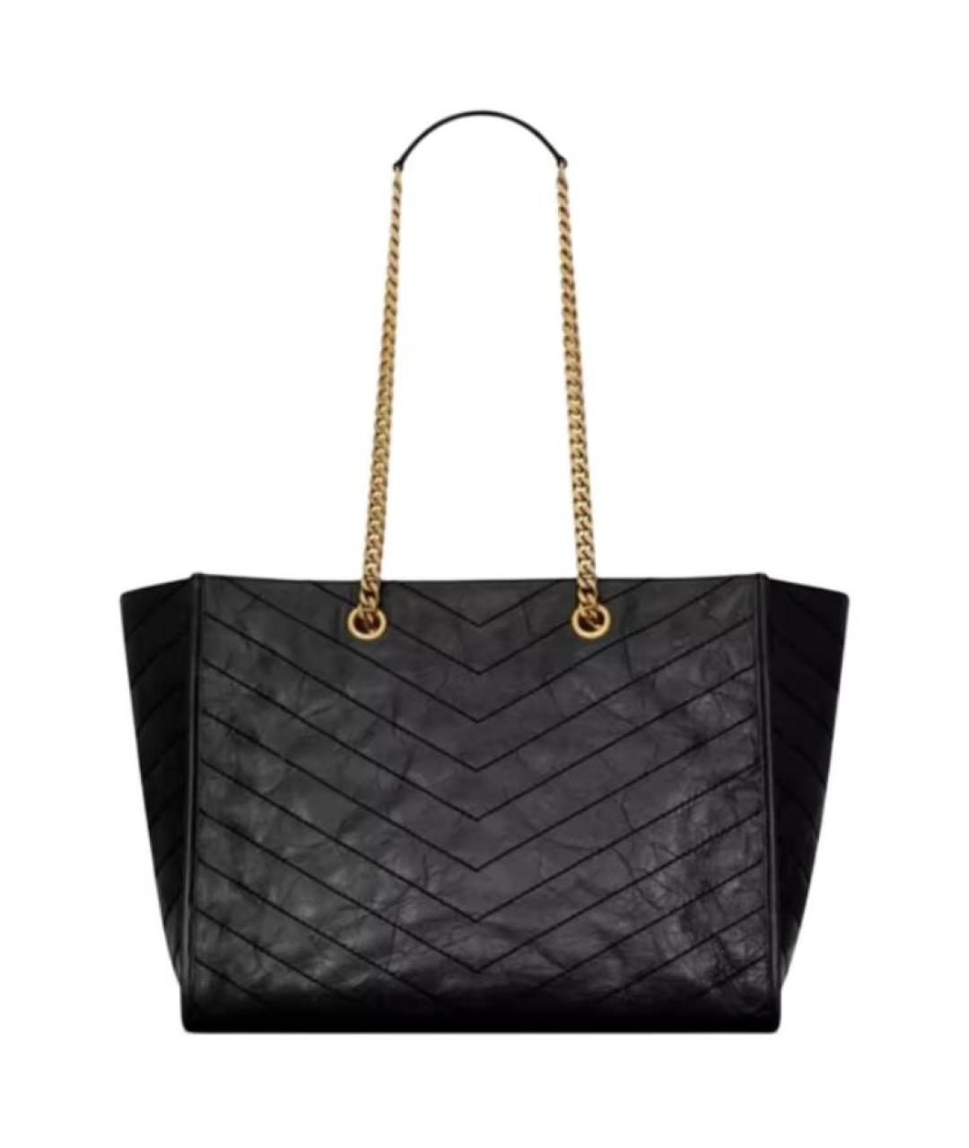 SAINT LAURENT Черная кожаная сумка тоут, фото 4