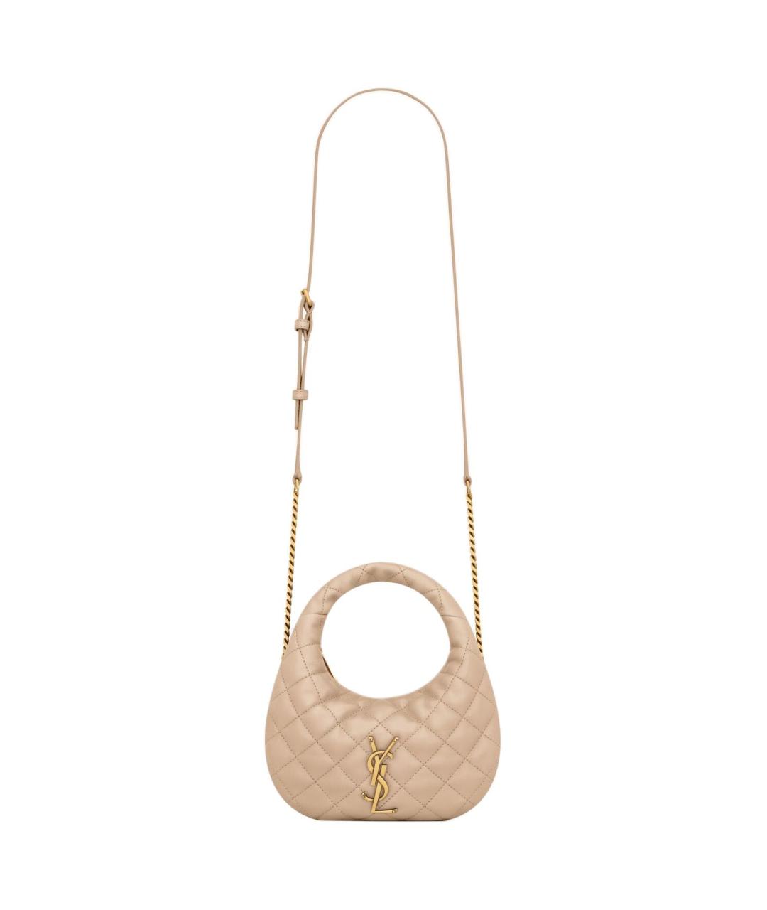 SAINT LAURENT Бежевая кожаная сумка через плечо, фото 2
