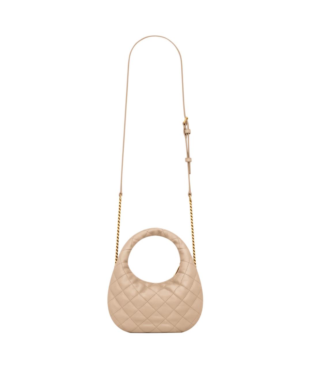 SAINT LAURENT Бежевая кожаная сумка через плечо, фото 5