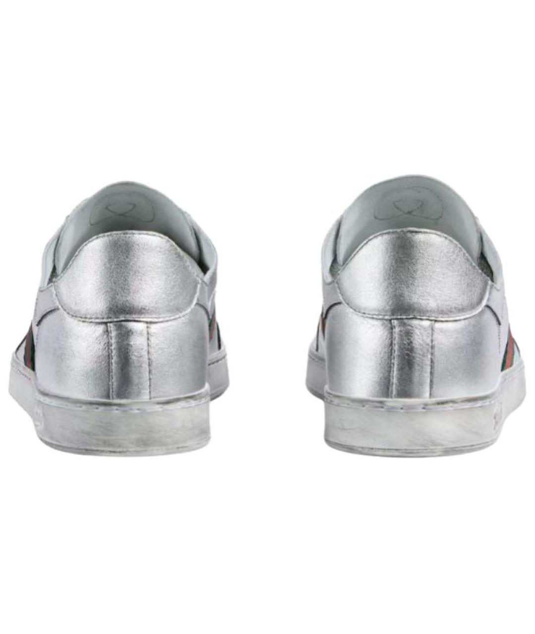 GUCCI Серебряные кожаные низкие кроссовки / кеды, фото 5