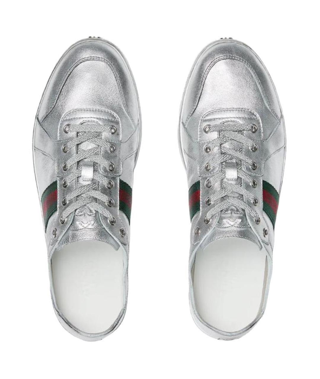 GUCCI Серебряные кожаные низкие кроссовки / кеды, фото 4