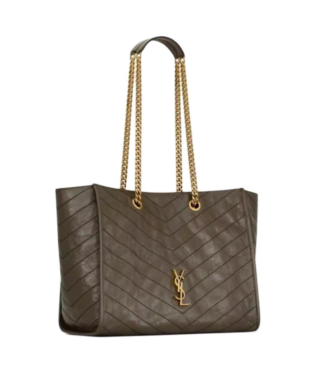 SAINT LAURENT Коричневая кожаная сумка через плечо, фото 4