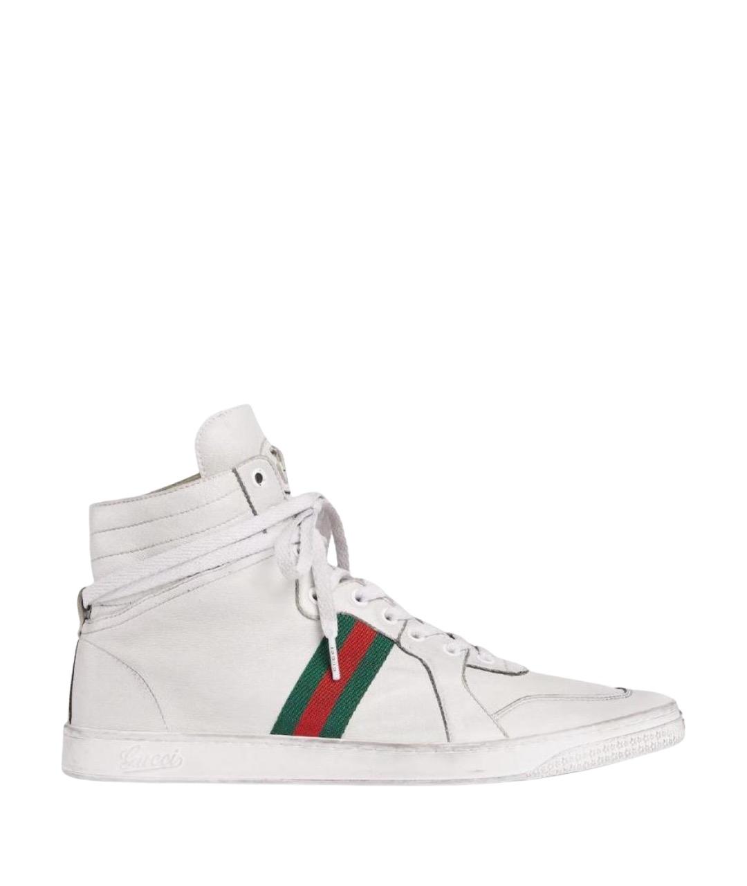 GUCCI Белые кожаные высокие кроссовки / кеды, фото 1