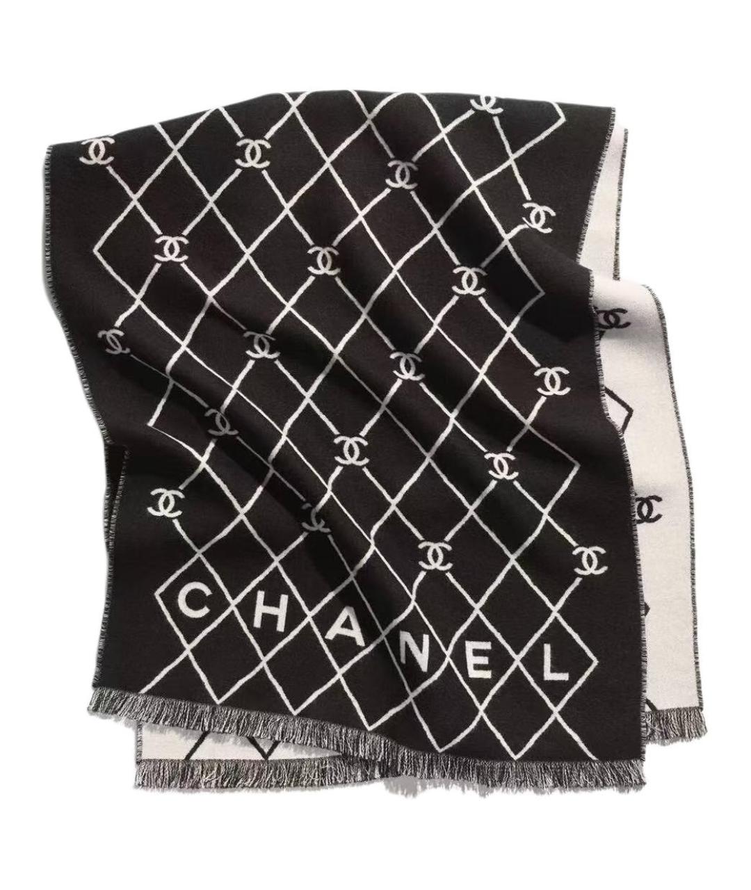 CHANEL Черный шерстяной шарф, фото 1