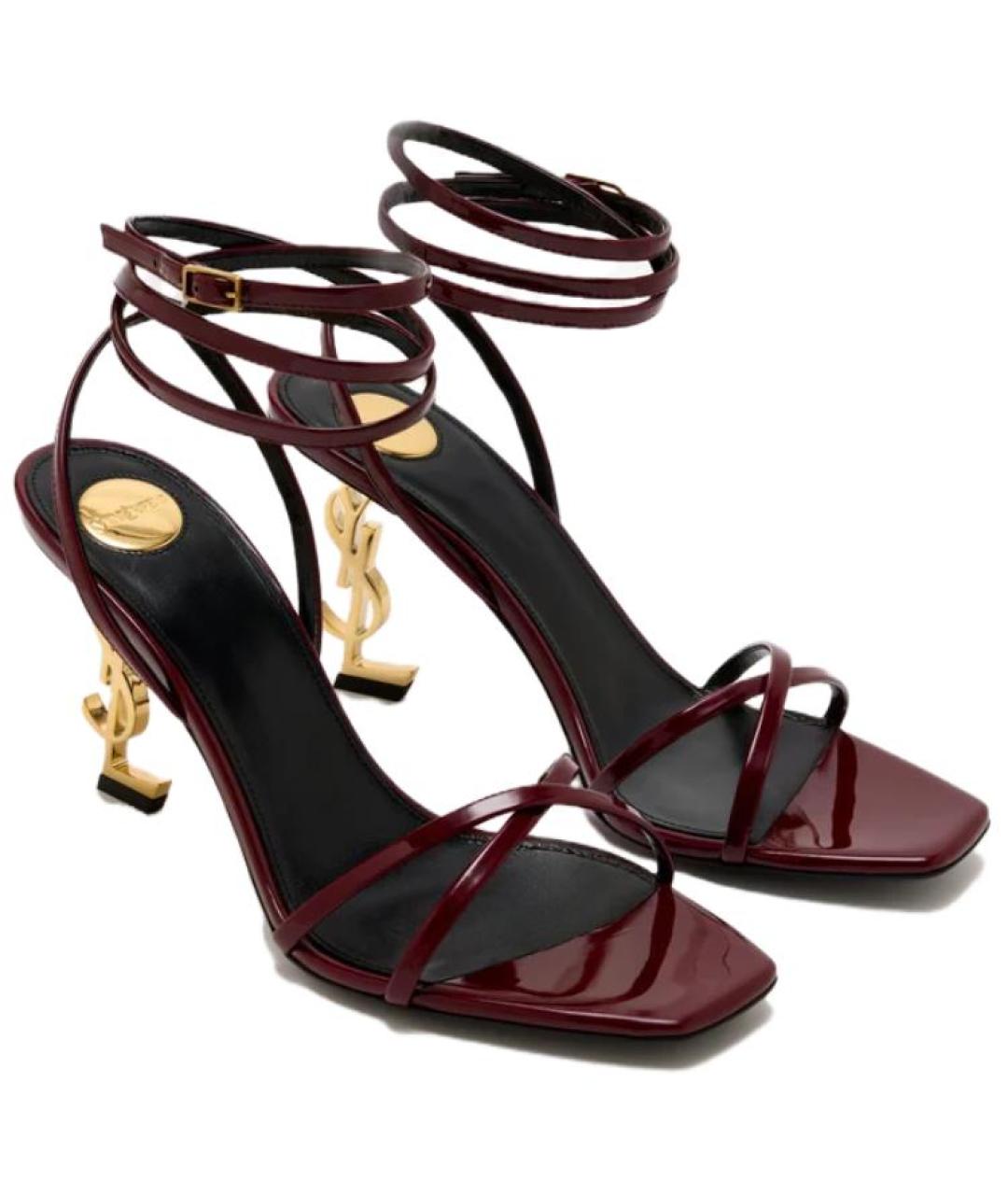 SAINT LAURENT Бордовые сандалии из лакированной кожи, фото 3