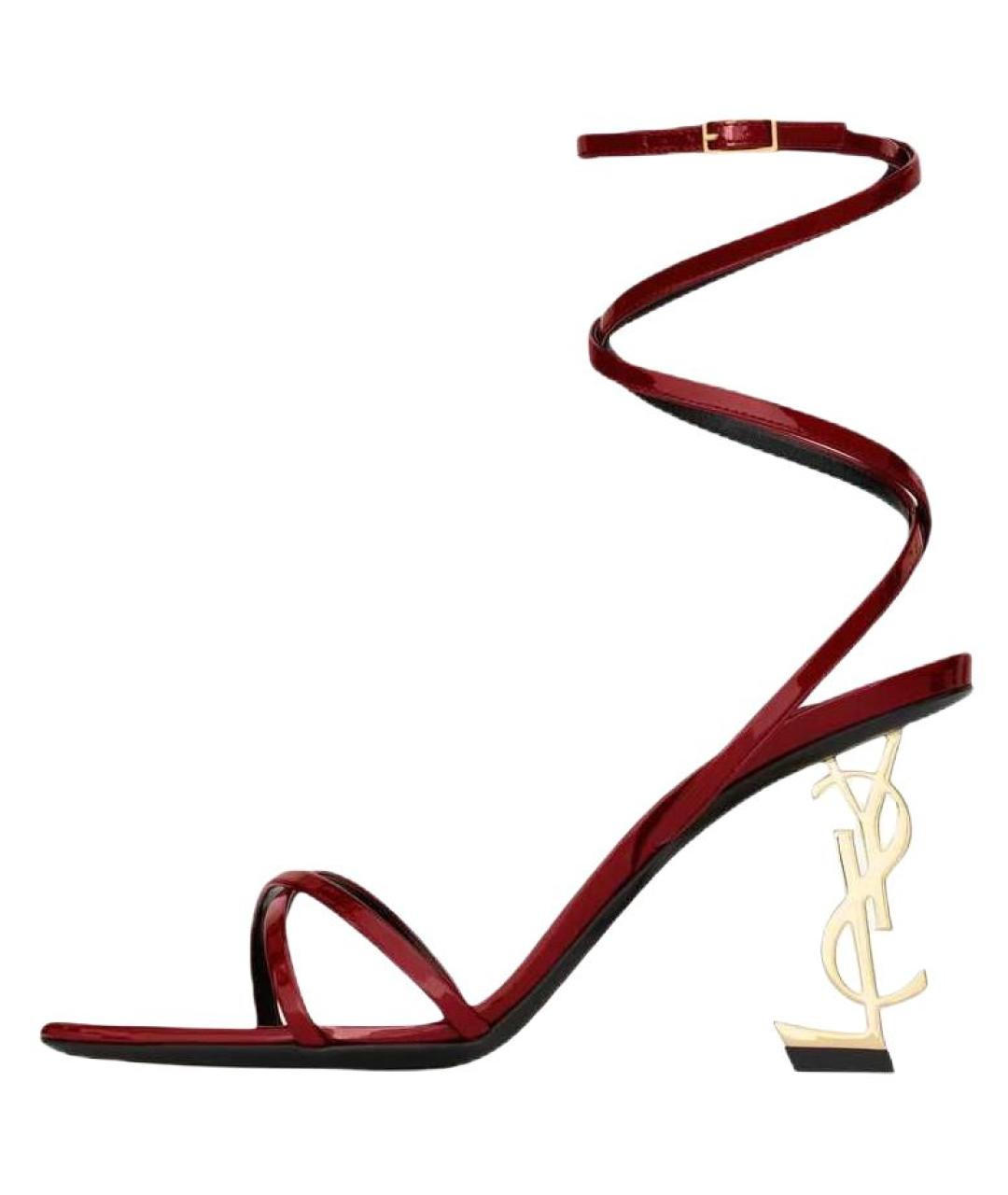 SAINT LAURENT Бордовые сандалии из лакированной кожи, фото 2