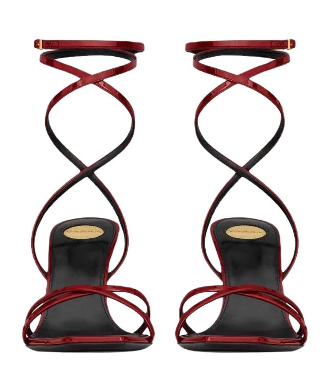 SAINT LAURENT Бордовые сандалии из лакированной кожи, фото 4