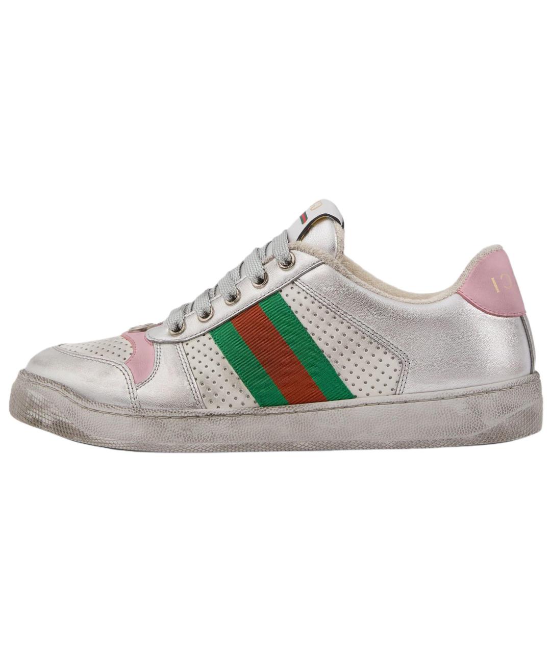GUCCI Серебряные кожаные кроссовки, фото 2