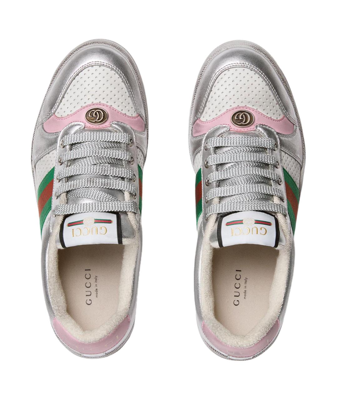 GUCCI Серебряные кожаные кроссовки, фото 4