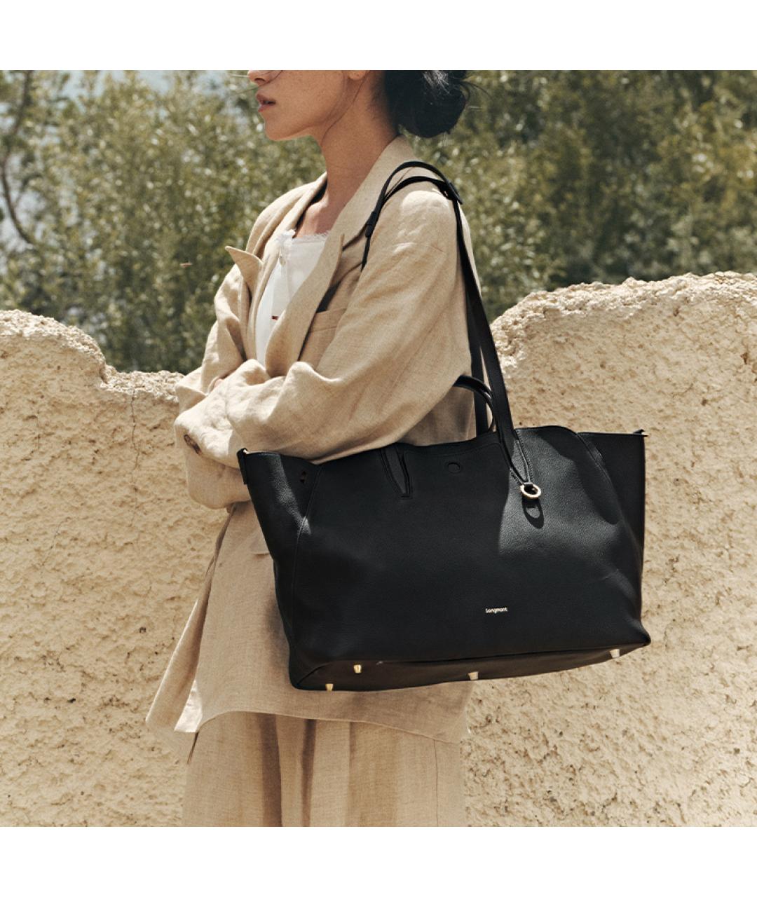 SONGMONT Черная кожаная сумка через плечо, фото 2