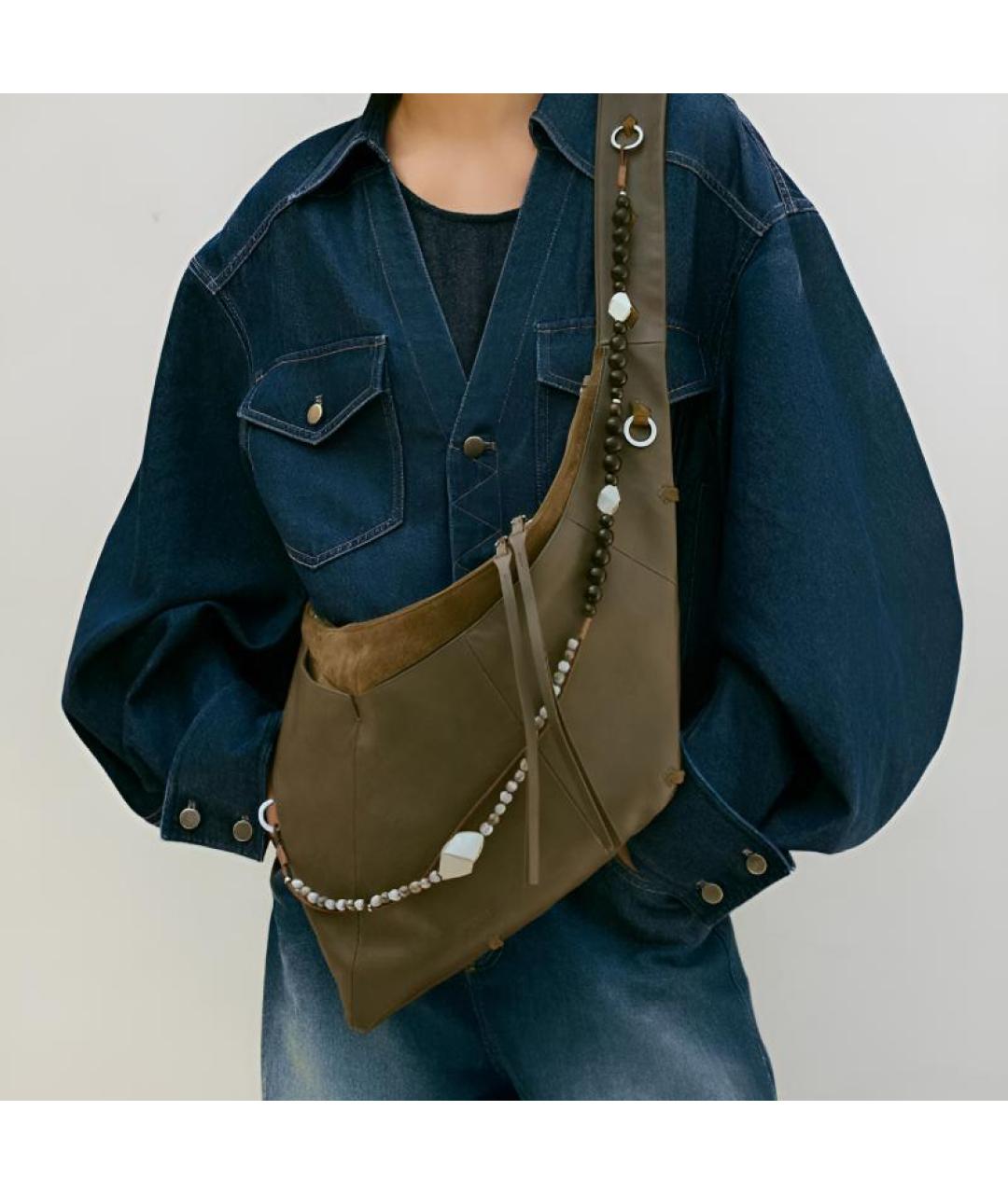 SONGMONT Зеленая кожаная сумка через плечо, фото 5