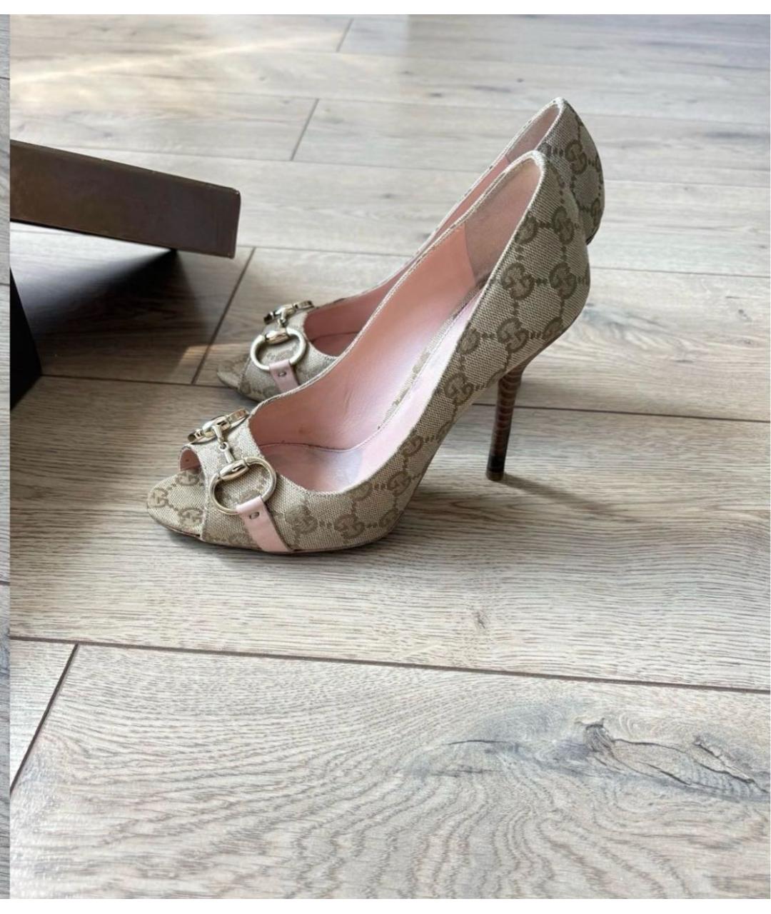 GUCCI Бежевые кожаные босоножки, фото 7