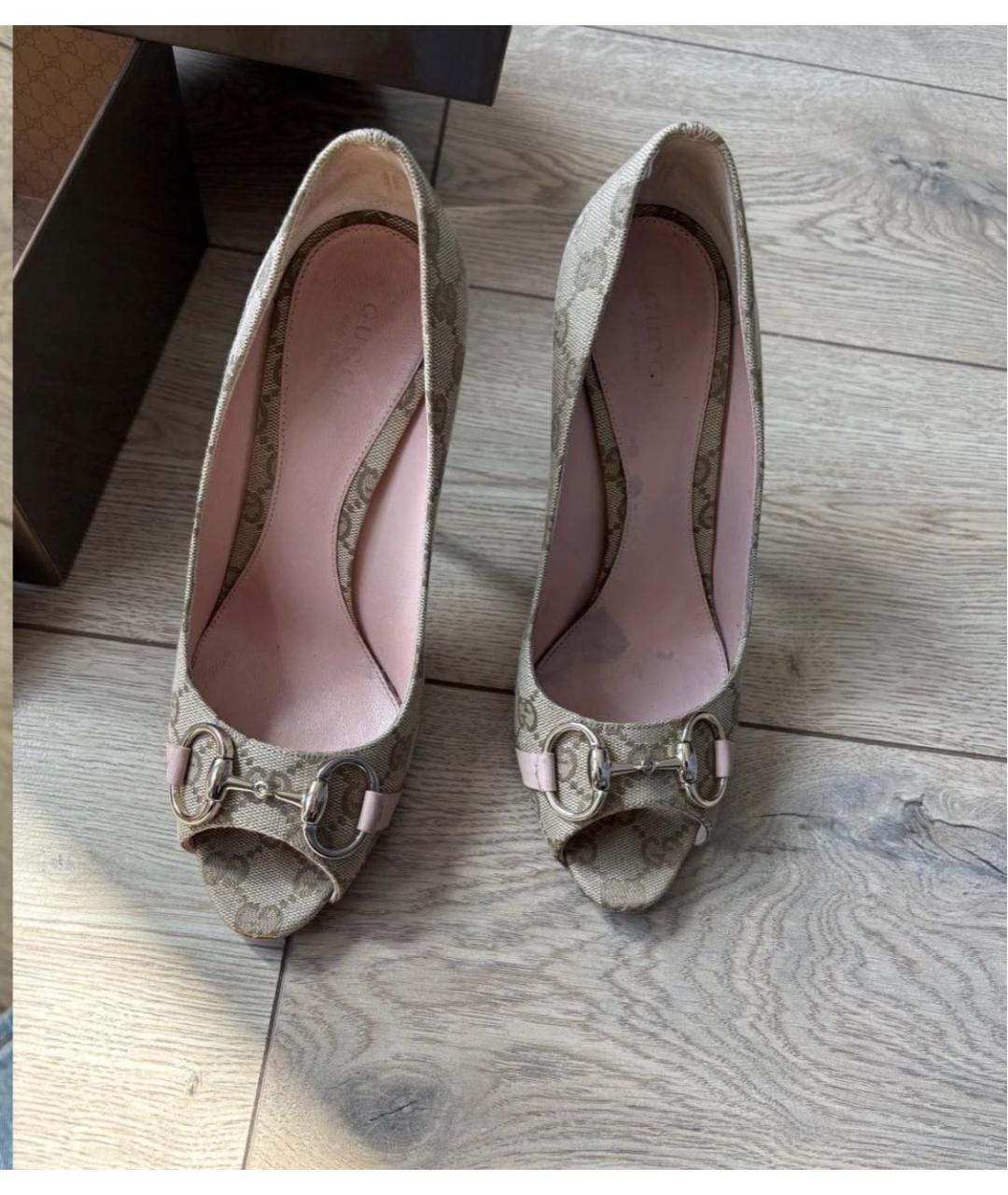 GUCCI Бежевые кожаные босоножки, фото 6