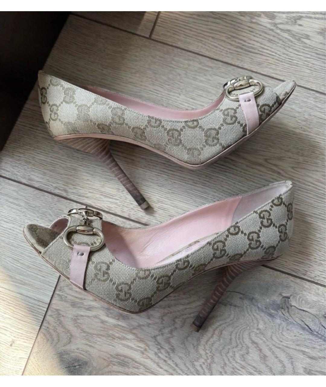 GUCCI Бежевые кожаные босоножки, фото 3