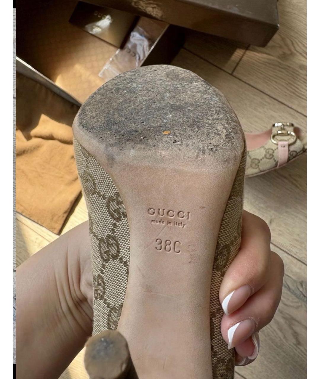 GUCCI Бежевые кожаные босоножки, фото 4