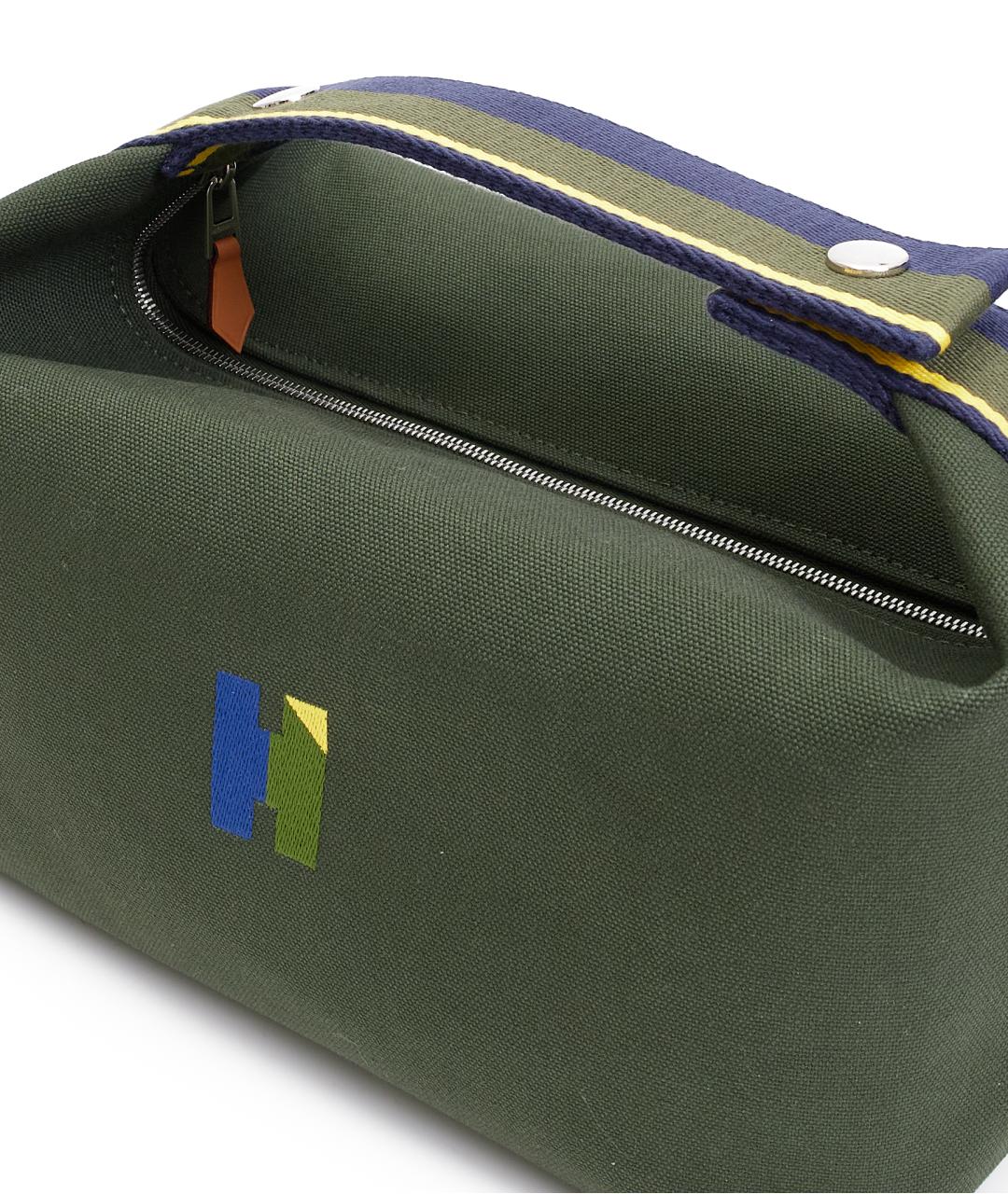 HERMES Хаки тканевая косметичка, фото 4