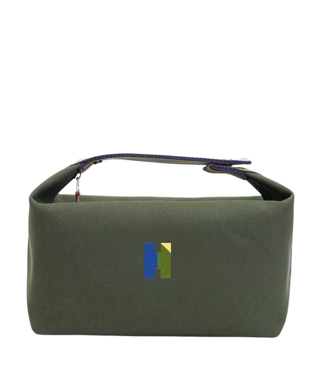 HERMES Хаки тканевая косметичка, фото 1