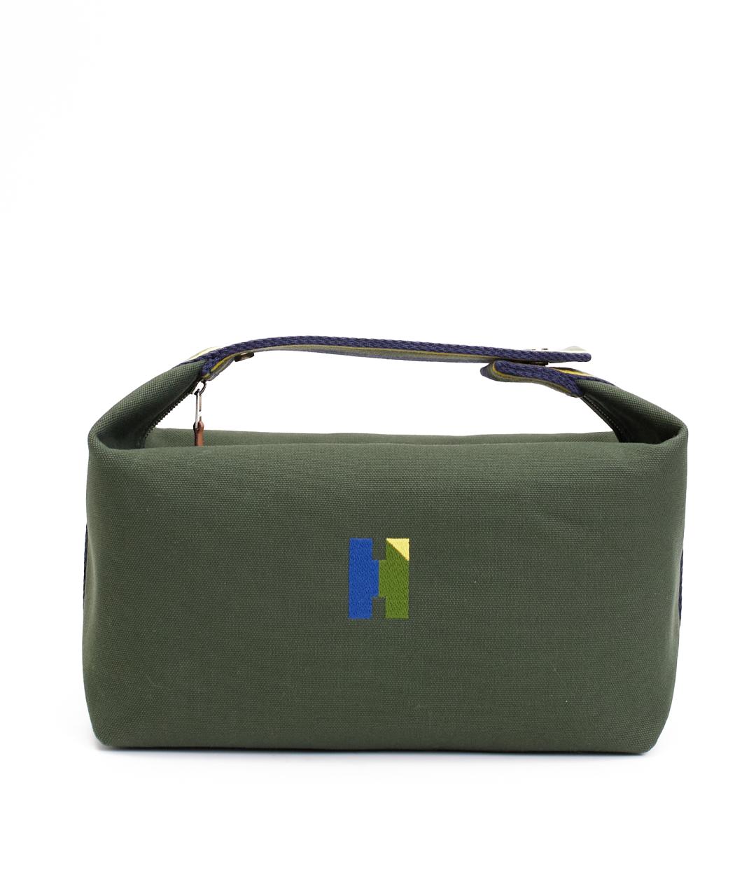 HERMES Хаки тканевая косметичка, фото 5