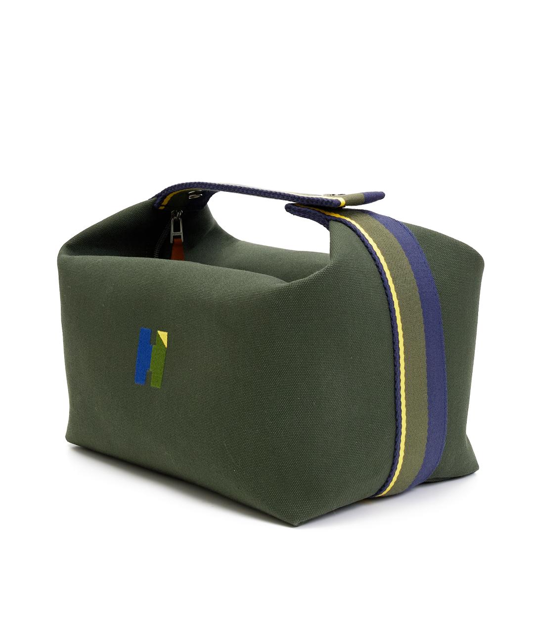 HERMES Хаки тканевая косметичка, фото 2