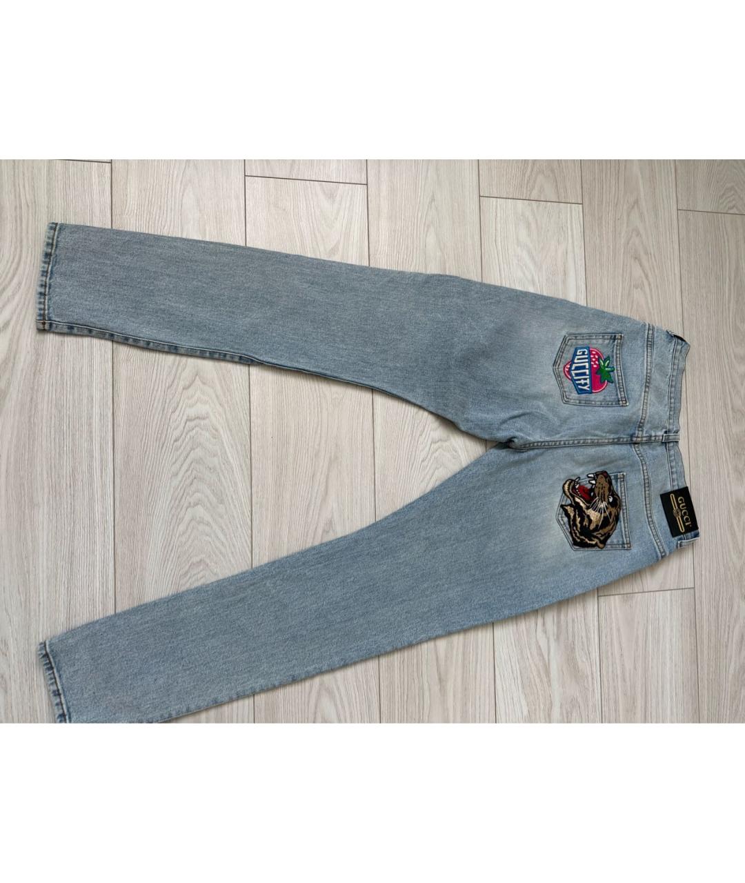 GUCCI Голубые хлопко-эластановые прямые джинсы, фото 2