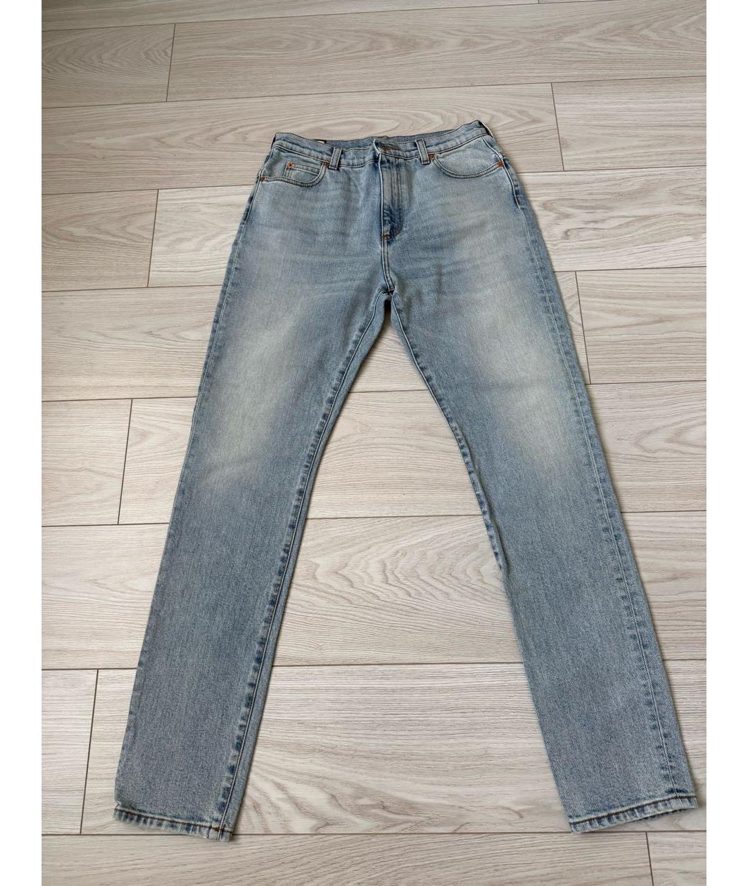 GUCCI Голубые хлопко-эластановые прямые джинсы, фото 4