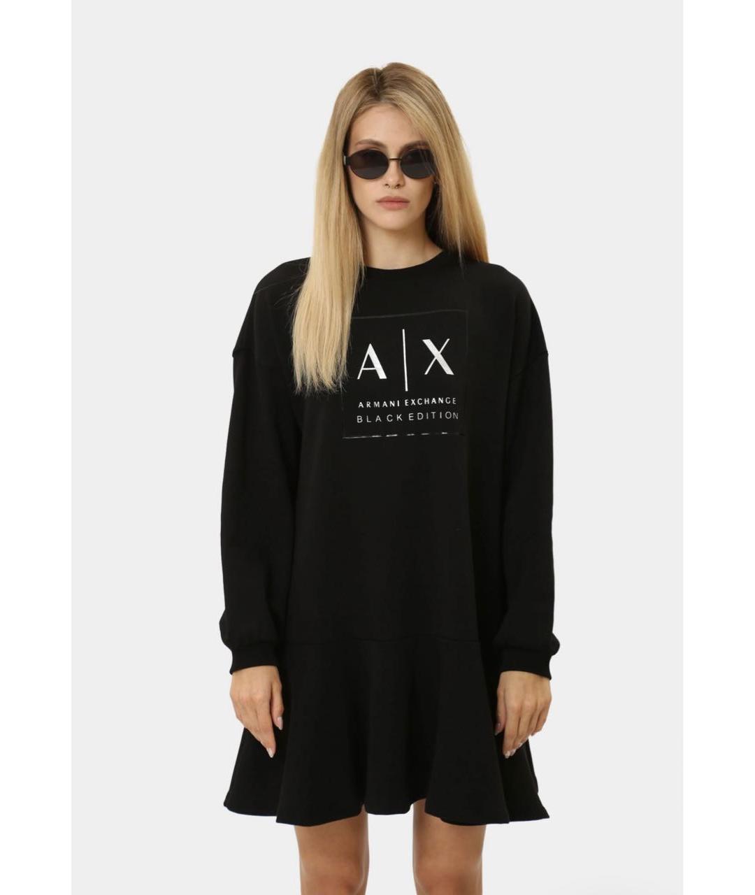 ARMANI EXCHANGE Черное хлопковое повседневное платье, фото 3