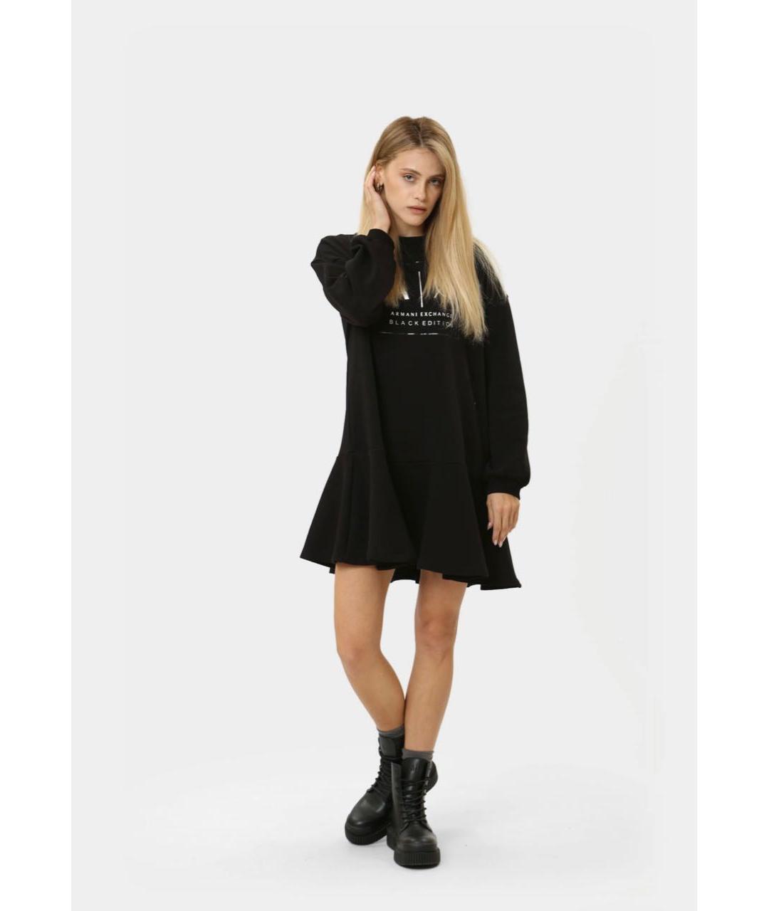 ARMANI EXCHANGE Черное хлопковое повседневное платье, фото 4