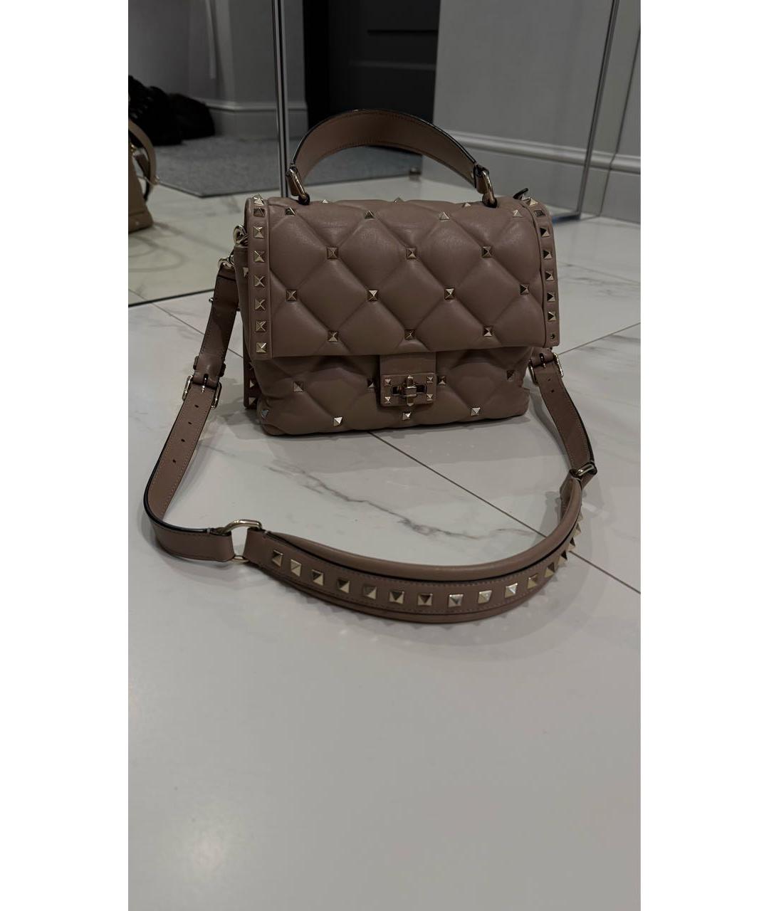 VALENTINO Бежевая кожаная сумка с короткими ручками, фото 9