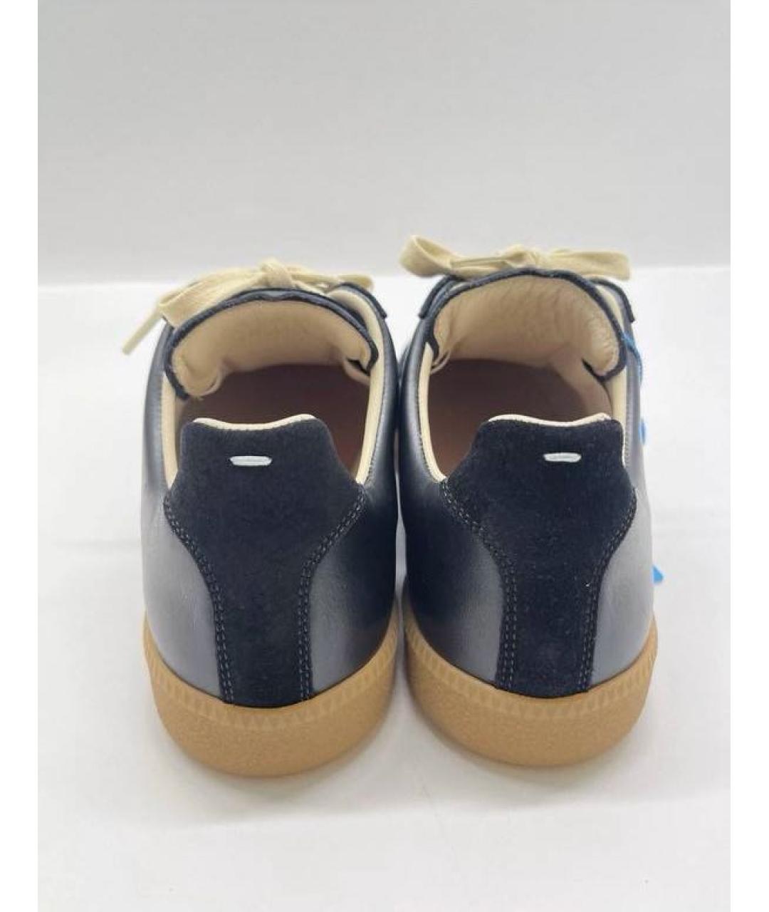 MAISON MARGIELA Черные кожаные низкие кроссовки / кеды, фото 3