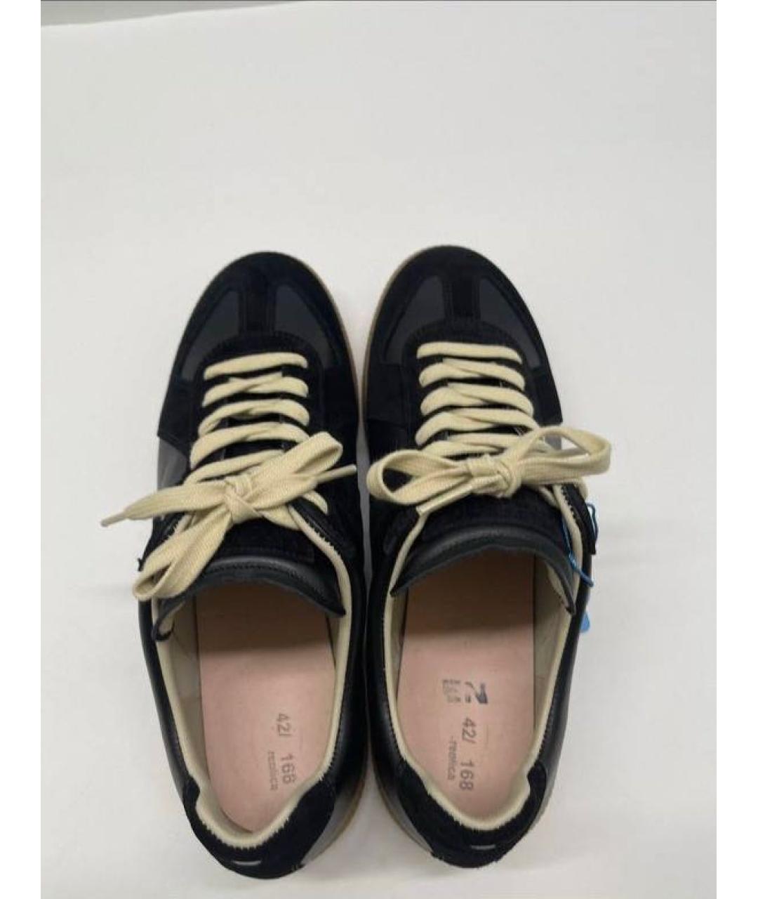 MAISON MARGIELA Черные кожаные низкие кроссовки / кеды, фото 4