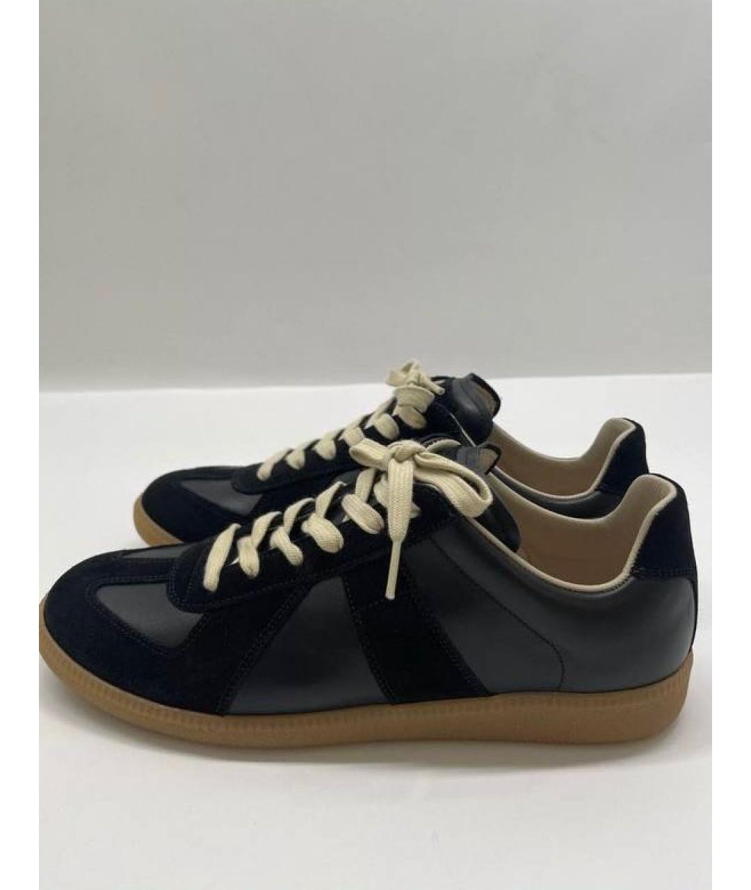MAISON MARGIELA Черные кожаные низкие кроссовки / кеды, фото 8
