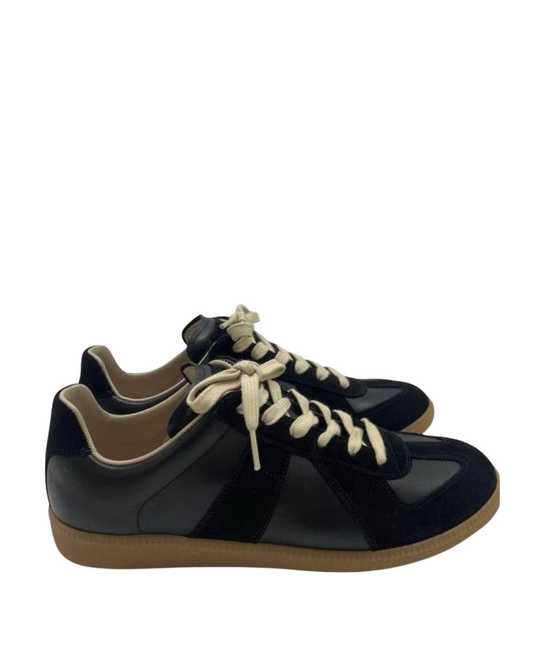 MAISON MARGIELA Черные кожаные низкие кроссовки / кеды, фото 1