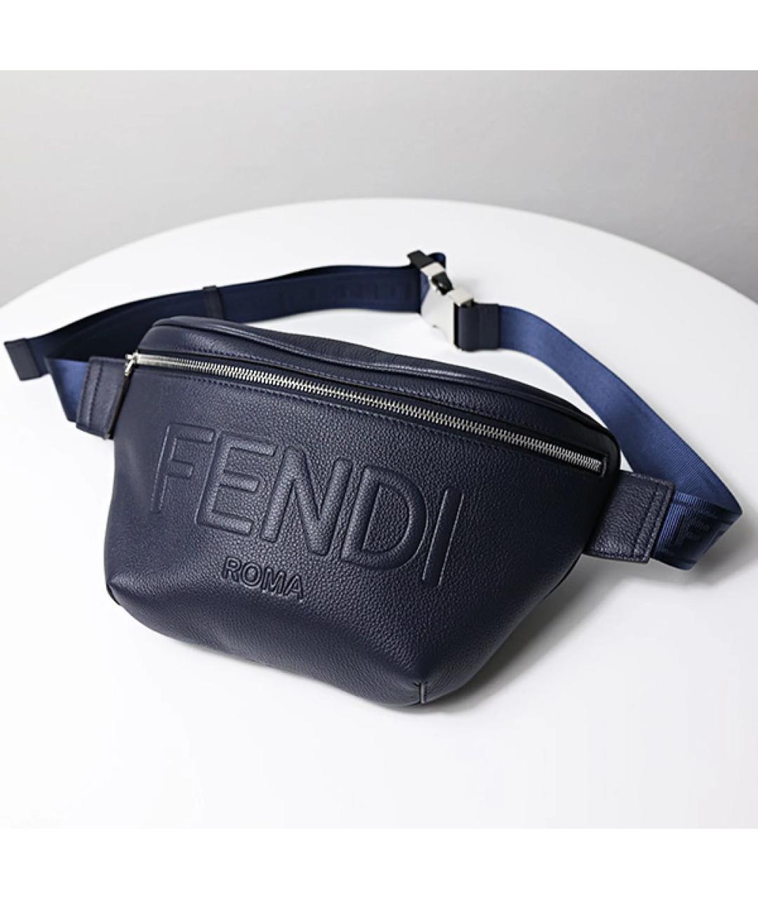 FENDI Синяя кожаная поясная сумка, фото 3