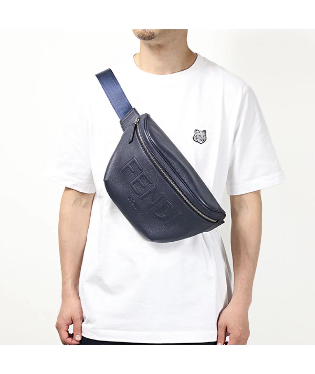 FENDI Синяя кожаная поясная сумка, фото 2