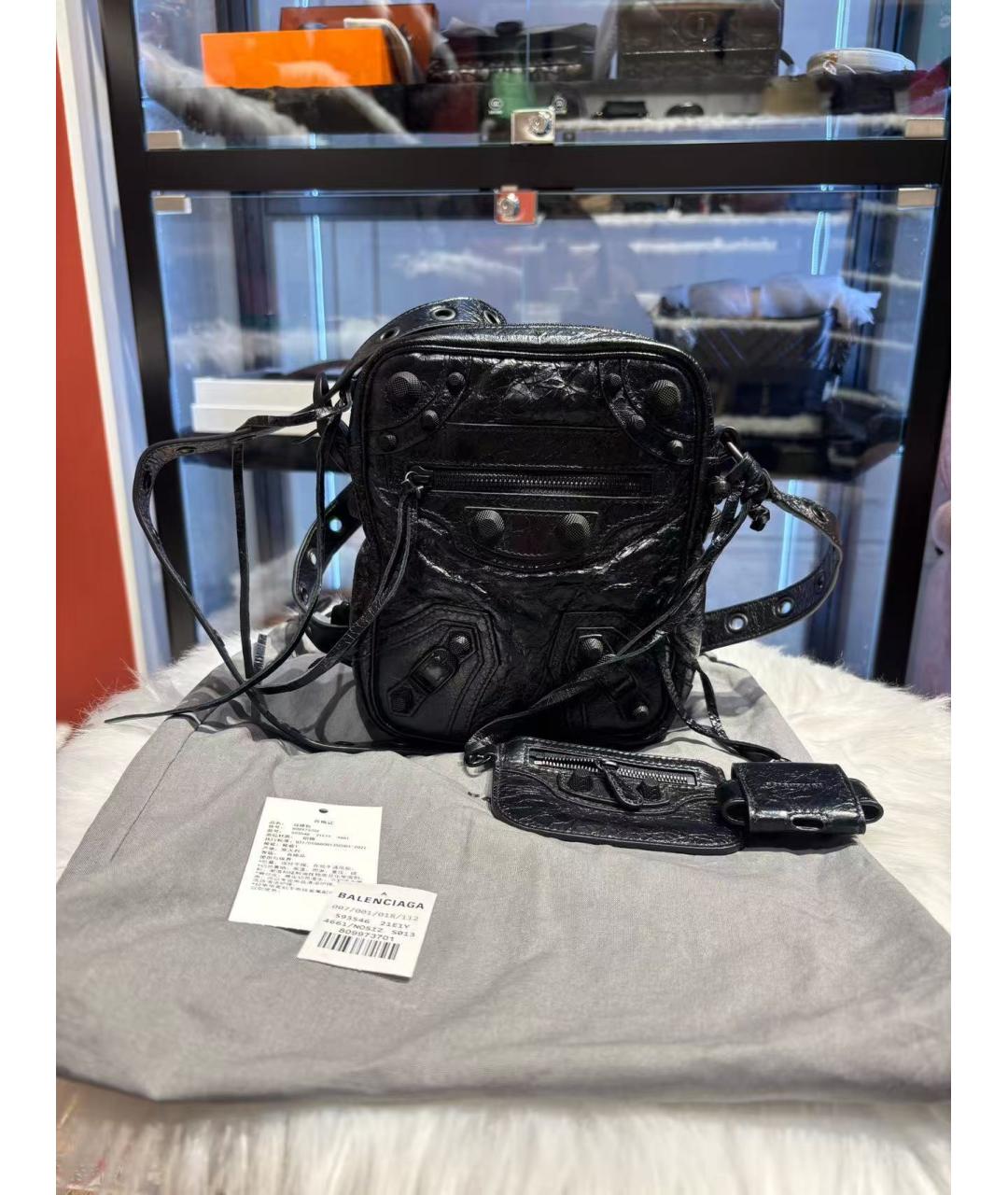 BALENCIAGA Черная кожаная сумка через плечо, фото 2