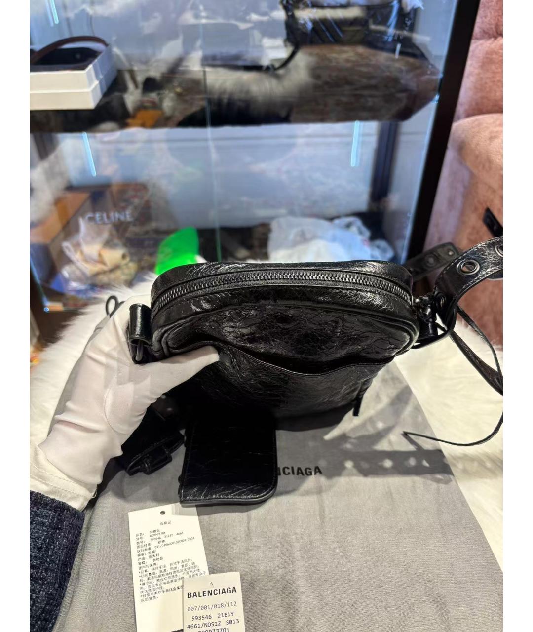 BALENCIAGA Черная кожаная сумка через плечо, фото 5