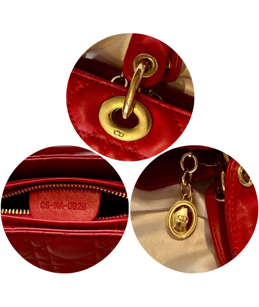 CHRISTIAN DIOR Красная кожаная сумка с короткими ручками, фото 6