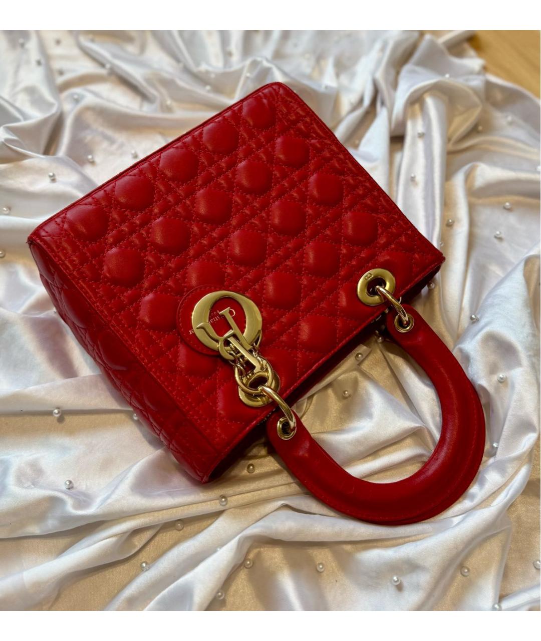 CHRISTIAN DIOR Красная кожаная сумка с короткими ручками, фото 9