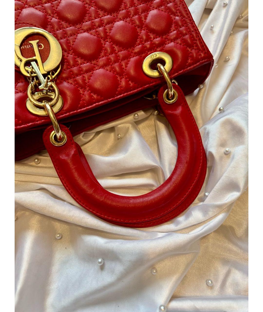 CHRISTIAN DIOR Красная кожаная сумка с короткими ручками, фото 8