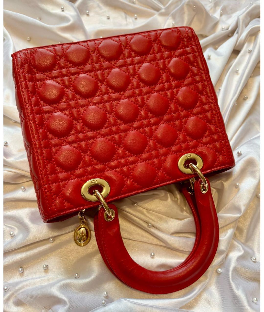 CHRISTIAN DIOR Красная кожаная сумка с короткими ручками, фото 3