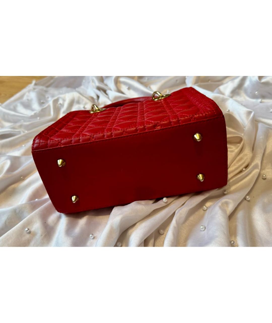 CHRISTIAN DIOR Красная кожаная сумка с короткими ручками, фото 4