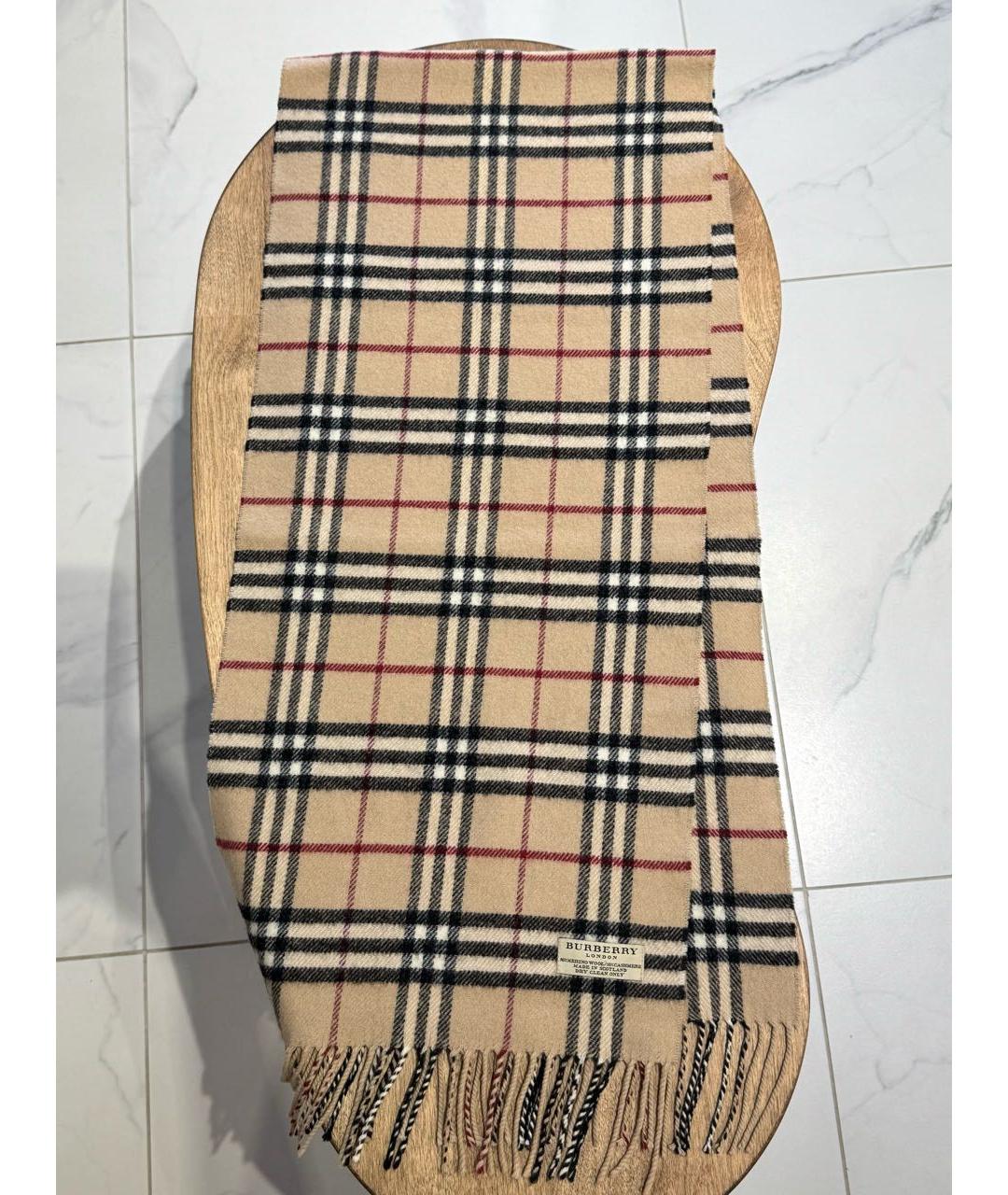 BURBERRY Бежевый шерстяной шарф, фото 4