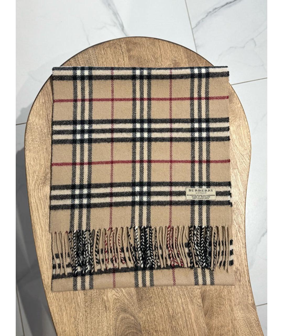 BURBERRY Бежевый шерстяной шарф, фото 9