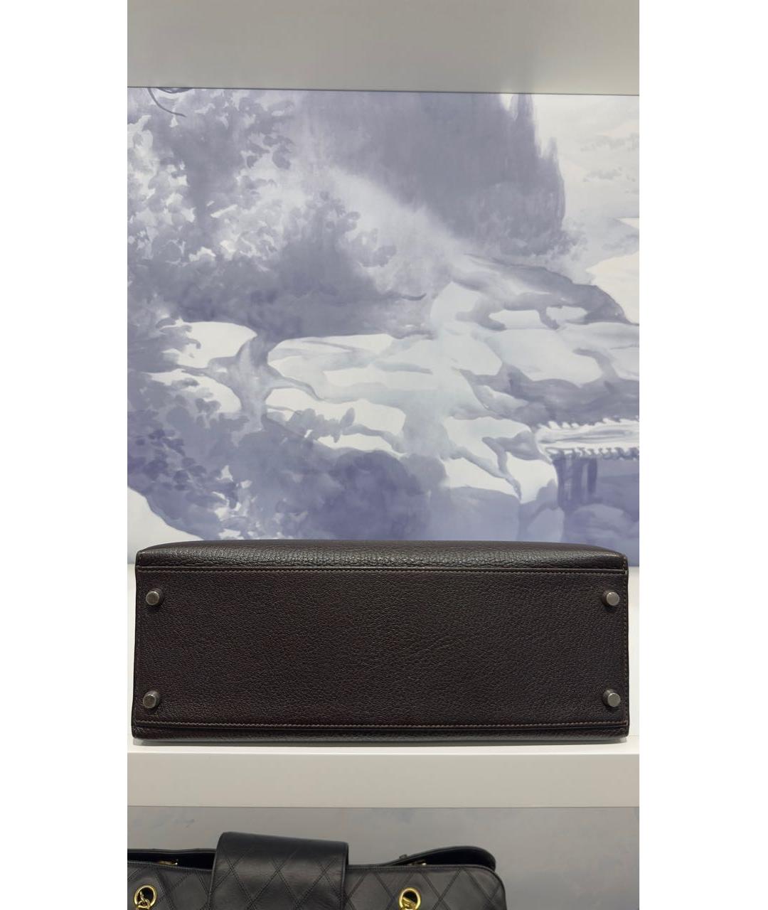 HERMES Коричневая кожаная сумка с короткими ручками, фото 3