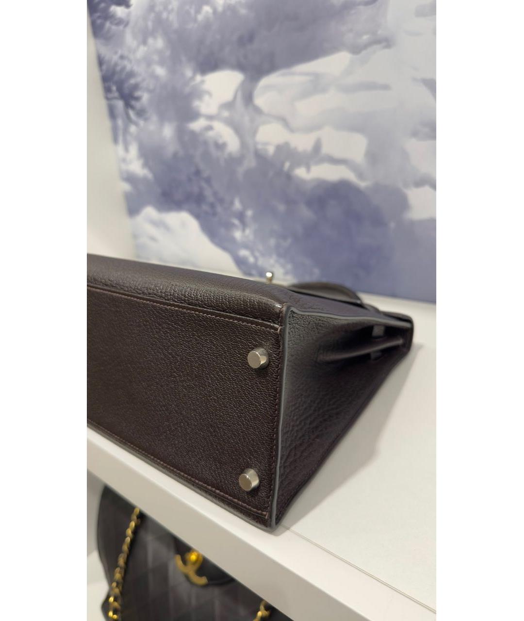 HERMES Коричневая кожаная сумка с короткими ручками, фото 7